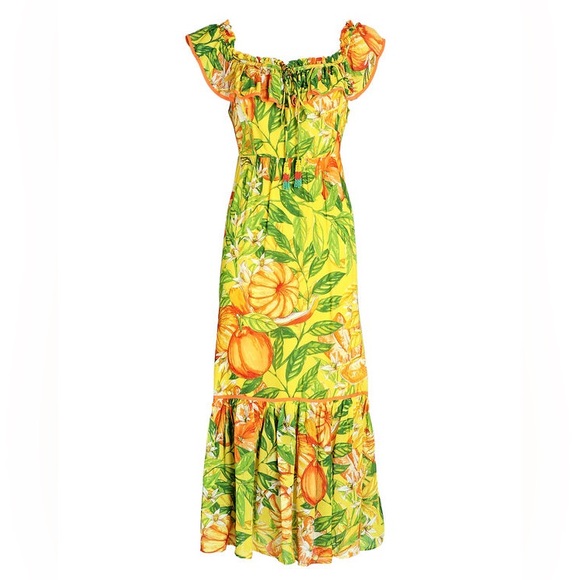 🥭FARM RIO Tangerines Ruffled Midi Dress - Picture 5 of 17
